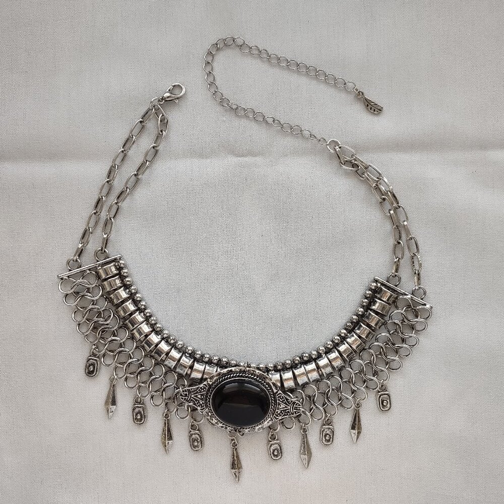 Free People silver choker with black stone - NWOT